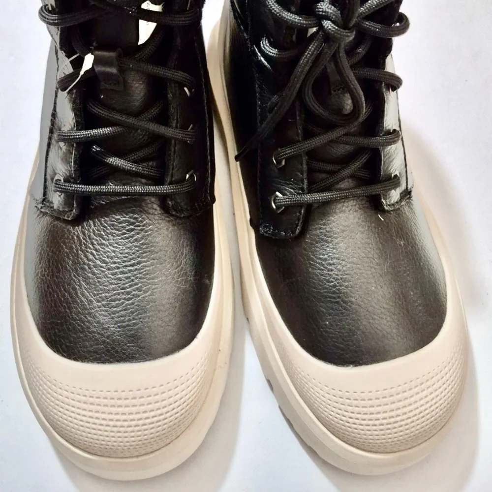 UGG Men's Black and Cream Leather Boots - Picture 2 of 7